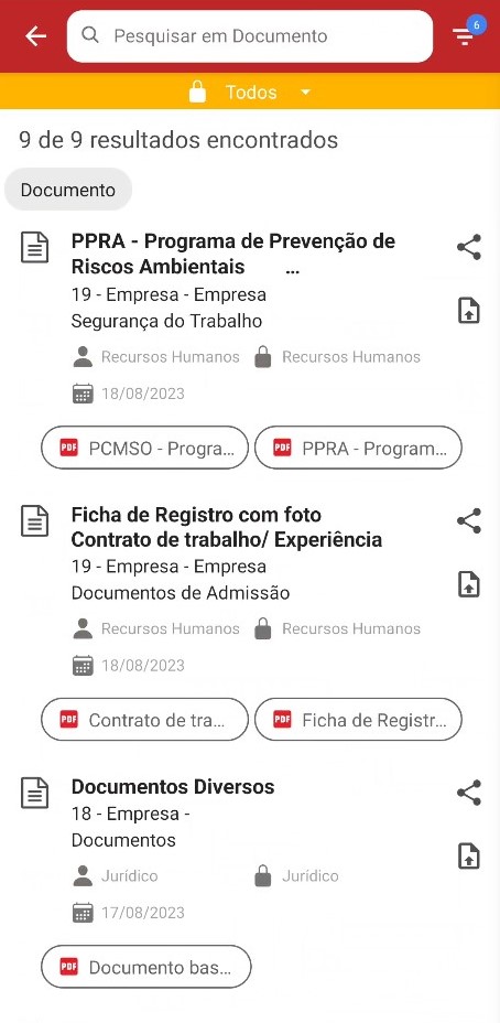 App - Tela de documentos